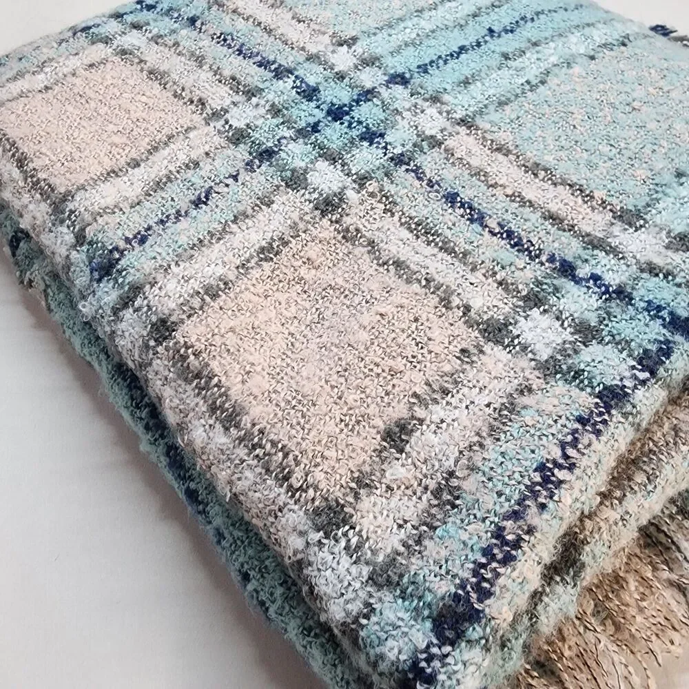 Simply Southern Chunky Knit Plaid Scarf Shawl Wrap Blue Pink Oversized 55x55